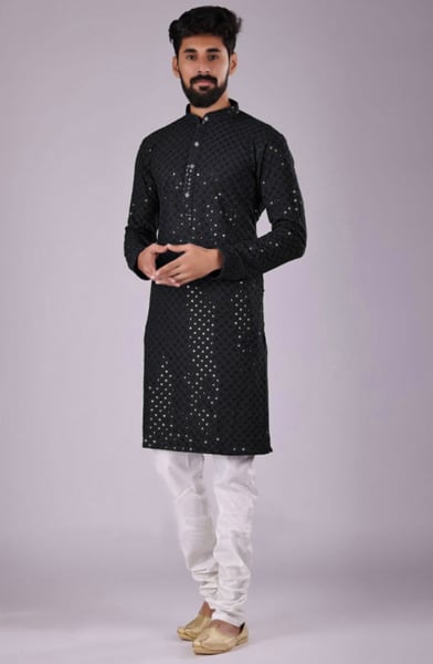 Black Chikankari Rayon Kurta Set for Festival