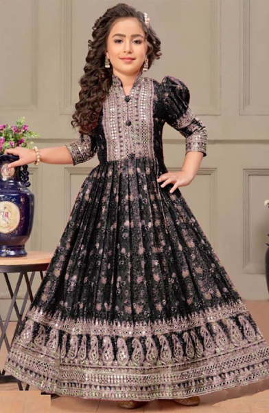 Black Chinnon Silk Digital Printed Gown