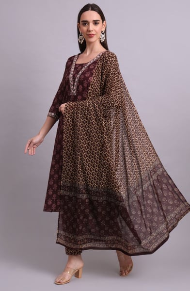 Black cotton Embroidered Readymade Suit