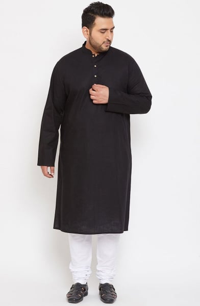 Black Cotton Blend Plus Size Kurta Set