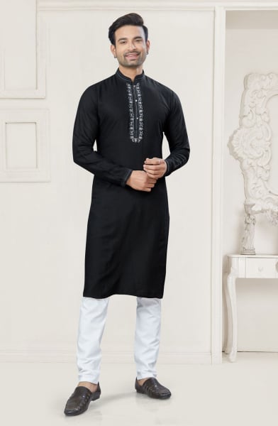 Black Cotton Kurta Pyjama Set