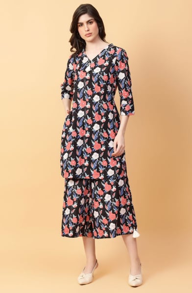 Black Cotton Printed Co-Ord Set