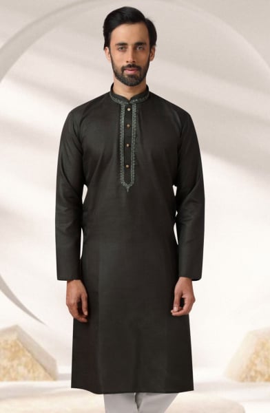 Black Cotton Rayon Kurta