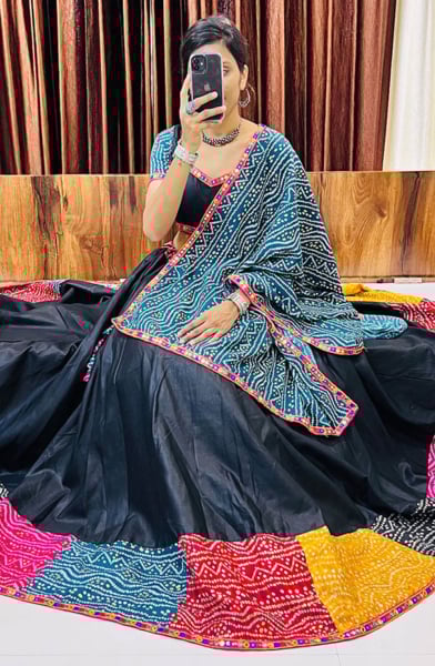 Black Cotton Silk Readymade Chaniya Choli for Festival