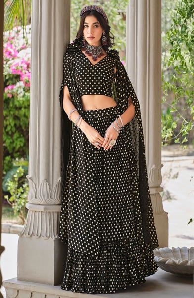 Black Crushed Georgette Readymade Lehenga Choli