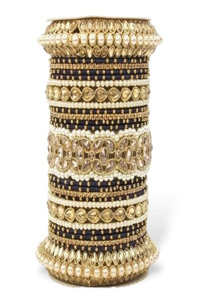 Black Designer Bangle Set with Moti and Stones