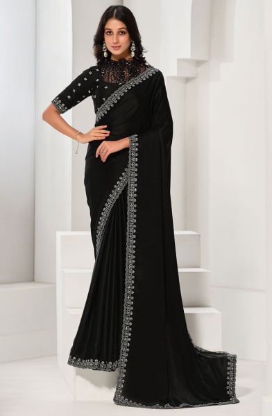 Black Designer Embroidered Saree