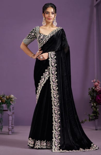 Black Designer Embroidered Saree