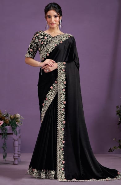 Black Designer Embroidered Saree