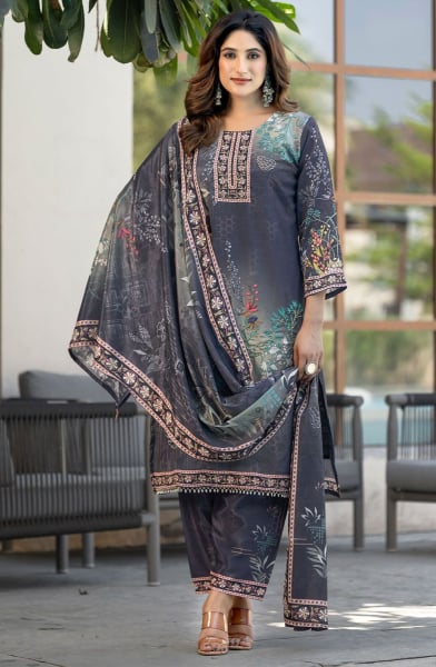 Black Digital Print Chinnon Pant Kameez