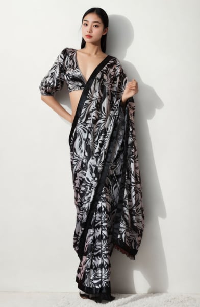 Black Digital Printed Party Wear Saree