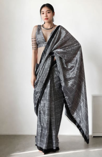 Black Digital Printed Party Wear Saree