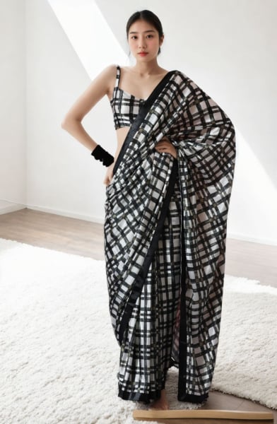 Black Digital Printed Party Wear Saree