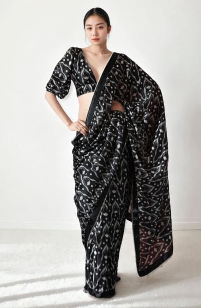 Black Digital Printed Party Wear Saree