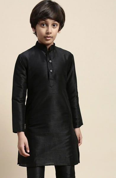 Black Dupion Silk Boys Kurta