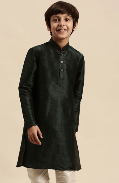 Black Dupion Silk Boys Kurta
