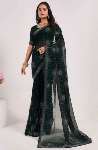 Black Embellished Faux Georgette Saree