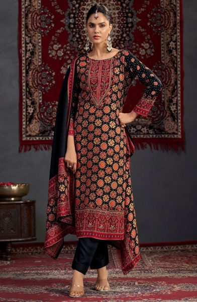 Black Embellished Pashmina Pant Kameez
