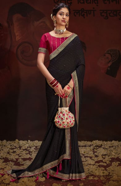 Black Embellished Silk Georgette Saree