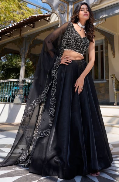 Black Embellished Silk Lehenga Choli for Ceremonial