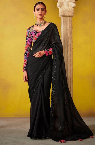 Black Embroidered Designer Saree for Ceremonial