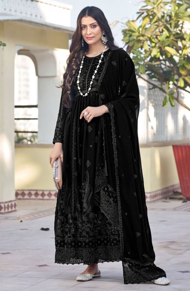Black Embroidered Georgette Anarkali Suit