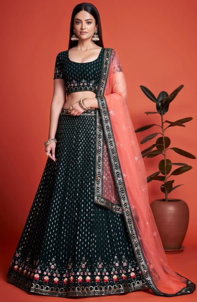 Black Embroidered Georgette Designer Lehenga Choli