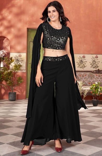 Black Embroidered Georgette IndoWestern