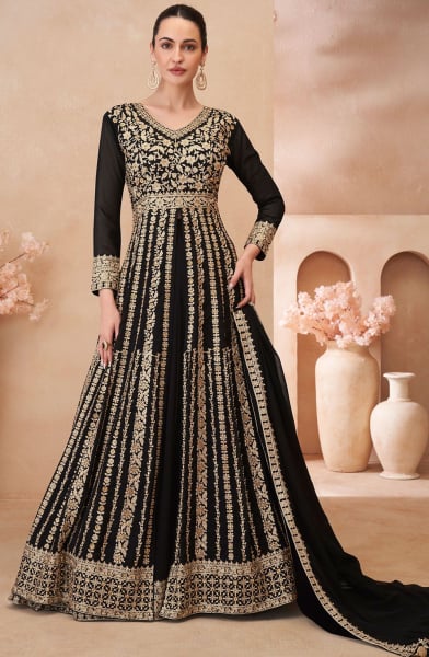 Black Embroidered Georgette Lehenga Kameez