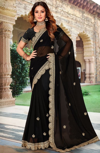 Black Embroidered Georgette Saree