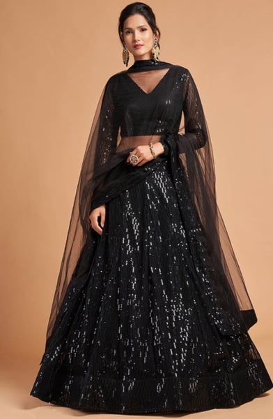 Black Embroidered Net Lehenga Choli for Wedding