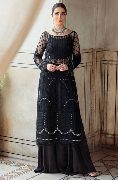Black Embroidered Net Palazzo Kameez