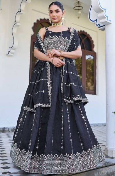 Black Embroidered Silk Lehenga Choli for Ceremonial