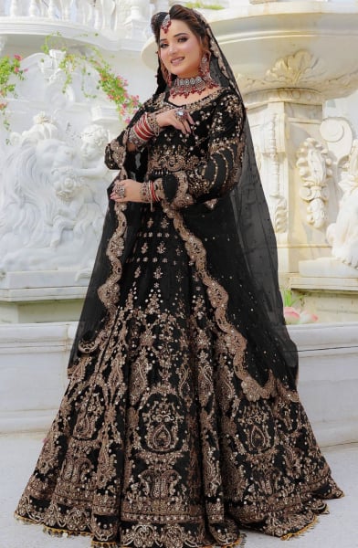 Black Embroidered Velvet Bridal Lehenga Choli