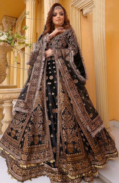 Black Embroidered Velvet Bridal Lehenga Kameez