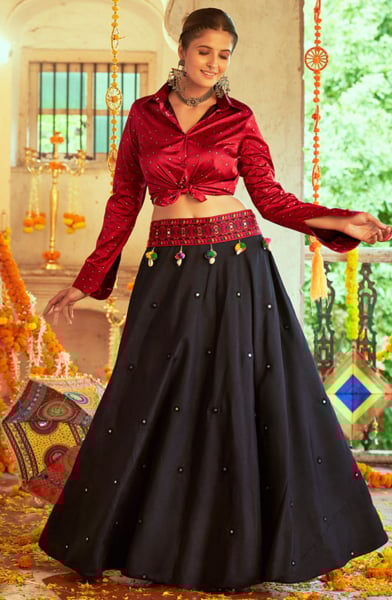 Black Ethnic Skirt with Top for Party