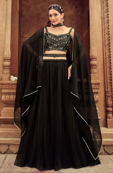 Black Faux Georgette Lehenga Choli for Sangeet