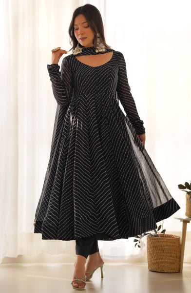 Black Faux Georgette Readymade Suit