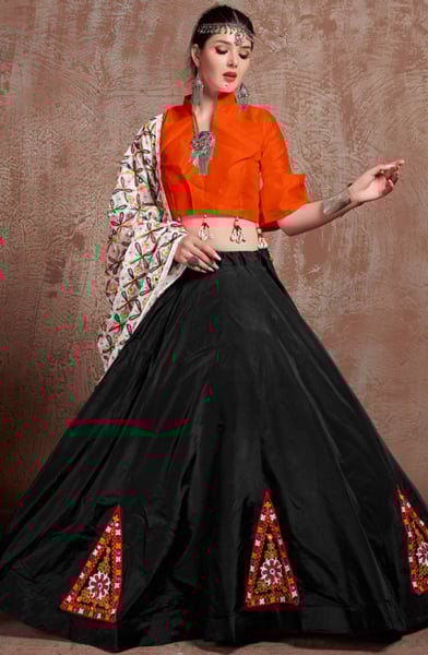 Black Gamthi Work Art Silk Chaniya Choli for Festival