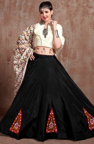 Black Gamthi Work Art Silk Chaniya Choli for Festival
