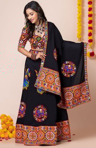 Black Gamthi Work Rayon Chaniya Choli