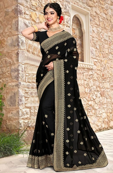 Black Georgette Embroidered Saree