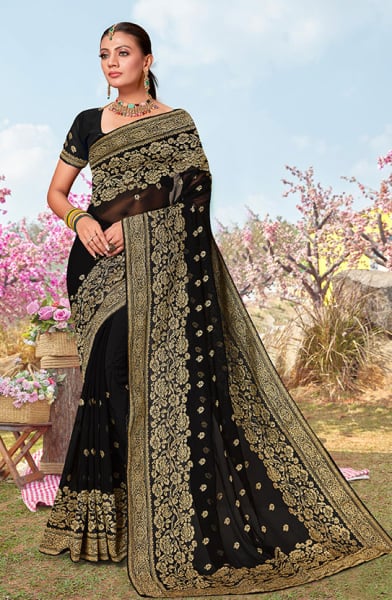 Black Georgette Embroidered Saree