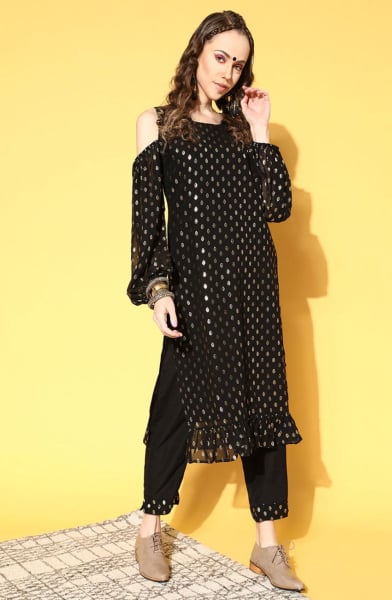 Black Georgette Readymade Kurta