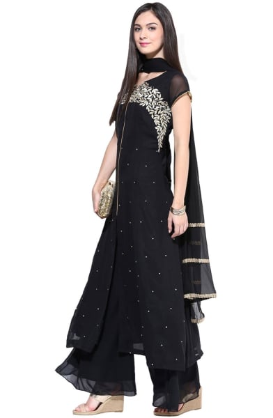 Black Georgette Readymade Plus Size Suit