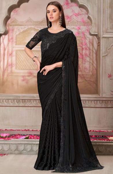Black Georgette Saree with Embroidered Blouse