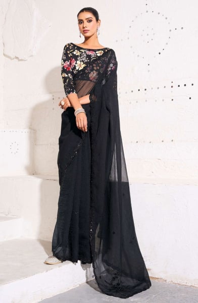 Black Gold Crush Tissue Party Wear Saree