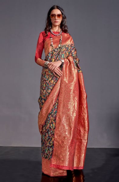 Black Handwoven Kashmiri Silk Saree