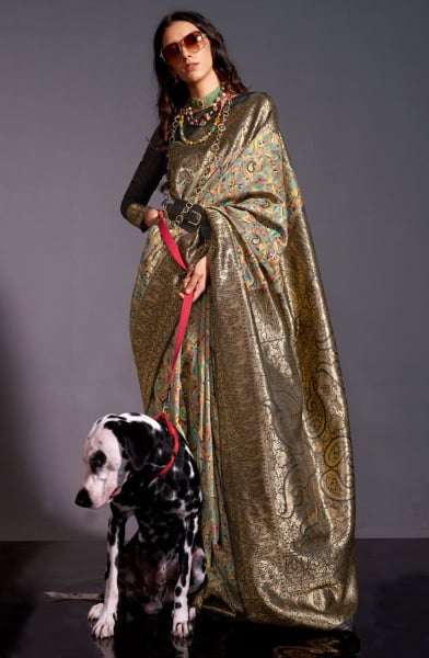 Black Handwoven Kashmiri Silk Saree