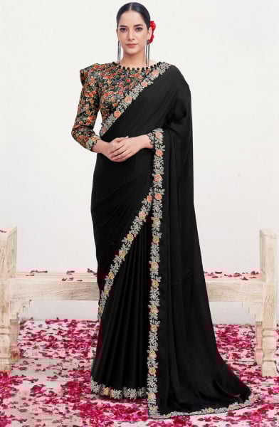 Black Heavy Designer Saree for Ceremonial